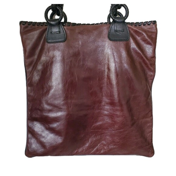 Anthony Luciano Wine Leather Tote Shoulder Bag Charm Penny Woven Trim Straps Lg - Picture 10 of 16